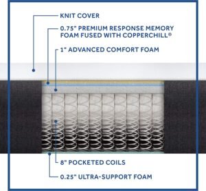 individually fabric Encased Bolsa coils provide core support for any-position sleepers